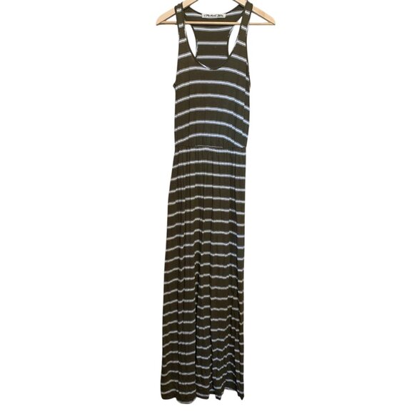Micheal Stars Women’s Jersey Dress Maxi Striped Brown Off-White Razor Back OS - Picture 2 of 16